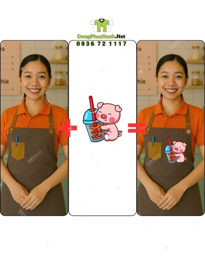 Bộ đồng phục quán trà sữa thiết kế áo thun đồng phục màu cam tạo sự chú ý, theo phong cách năng động và hiện đại.