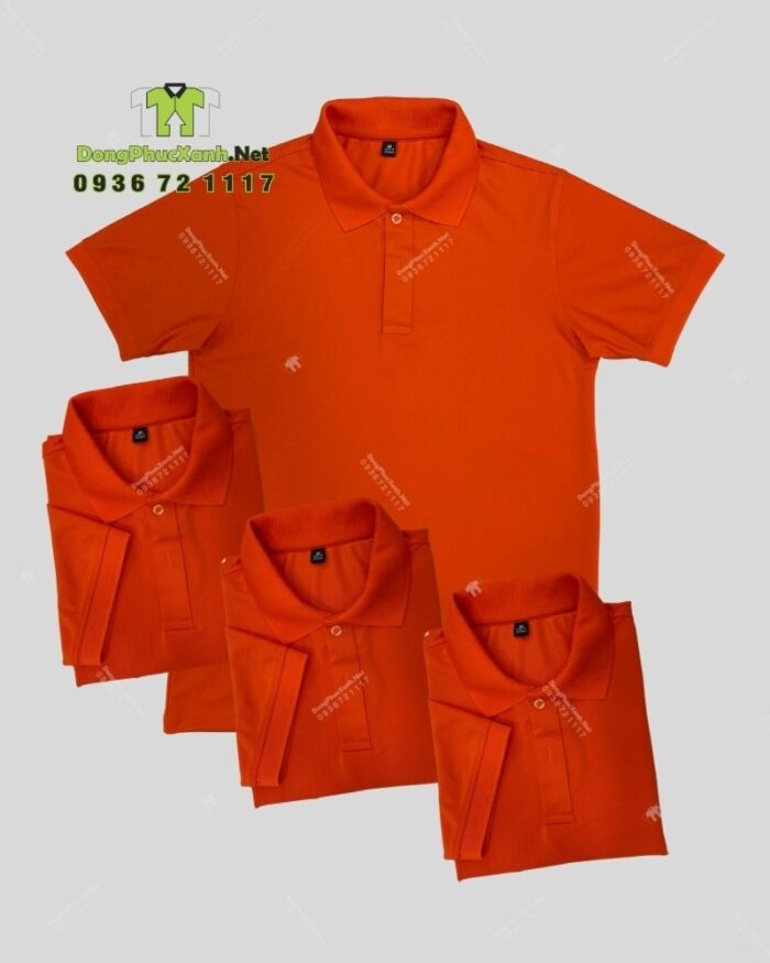 Bộ đồng phục quán trà sữa thiết kế áo thun đồng phục màu cam tạo sự chú ý, theo phong cách năng động và hiện đại.