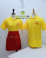 Bộ đồng phục nhân viên tiệm trà sữa thiết kế nổi bật thu hút, in logo Trà Sữa Phi Phi.