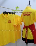 Bộ đồng phục nhân viên tiệm trà sữa thiết kế nổi bật thu hút, in logo Trà Sữa Phi Phi.