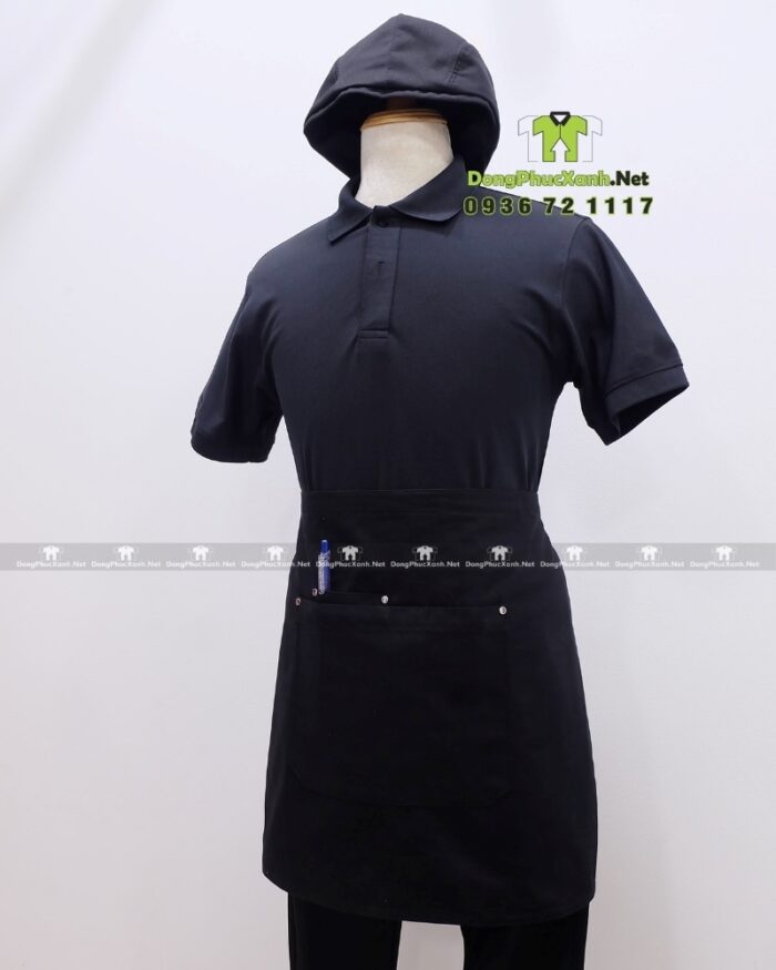 Bộ đồng phục quán cà phê phong cách sang trọng và tinh tế. Áo thun đồng phục thiết kế màu đen chuyên nghiệp, thanh lịch.