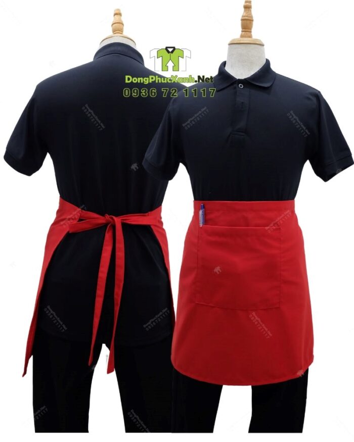 Bộ đồng phục quán cà phê phong cách sang trọng và tinh tế. Áo thun đồng phục thiết kế màu đen chuyên nghiệp, thanh lịch.