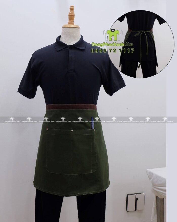 Bộ đồng phục quán cà phê phong cách sang trọng và tinh tế. Áo thun đồng phục thiết kế màu đen chuyên nghiệp, thanh lịch.