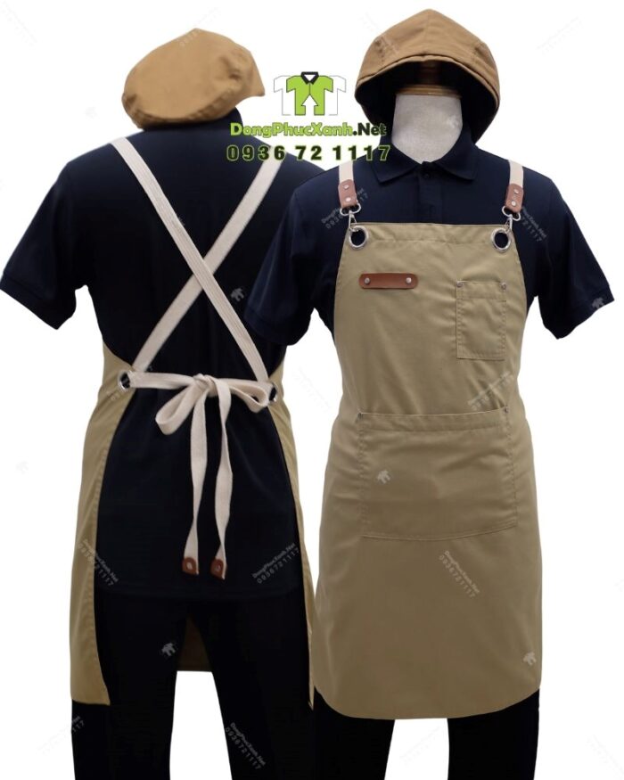 Bộ đồng phục quán cà phê phong cách sang trọng và tinh tế. Áo thun đồng phục thiết kế màu đen chuyên nghiệp, thanh lịch.