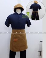 Bộ đồng phục quán cà phê thiết kế áo màu xanh đen, in/ thêu logo theo yêu cầu.