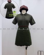 Bộ đồng phục quán cà phê thiết kế màu xanh rêu cho áo thun đồng phục, phong cách Châu Âu sang trọng.