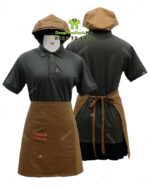 Bộ đồng phục quán cà phê thiết kế màu xanh rêu cho áo thun đồng phục, phong cách Châu Âu sang trọng.