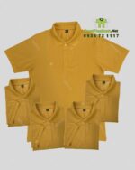 Bộ đồng phục quán trà sữa thiết kế áo thun đồng phục màu vàng, phong cách nổi bật, tăng sự chú ý với khách hàng.