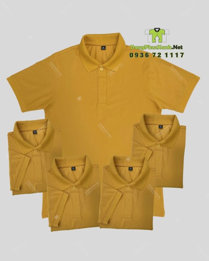 Bộ đồng phục quán trà sữa thiết kế áo thun đồng phục màu vàng, phong cách nổi bật, tăng sự chú ý với khách hàng.