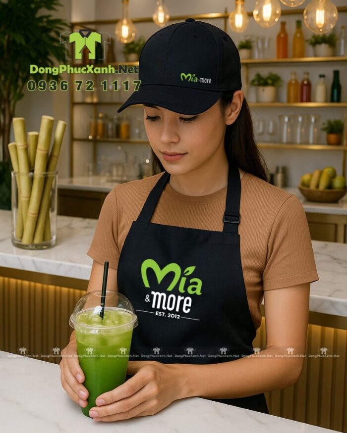 Nón đồng phục lưỡi trai thiết kế vừa vặn dành cho nhân viên bán hàng, thêu logo Mía&More.