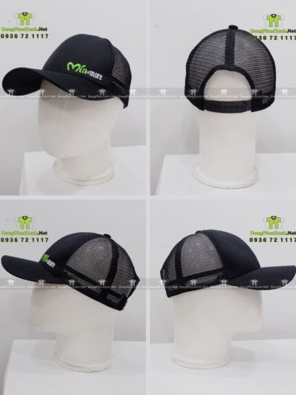 Nón đồng phục thiết kế phối lưới thoáng mát dành cho nhân viên quán nước, in logo Mía&More.