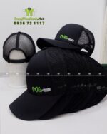 Nón đồng phục thiết kế phối lưới thoáng mát dành cho nhân viên quán nước, in logo Mía&More.