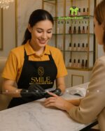 Tạp dề nails chống bám bụi, in logo Smile.