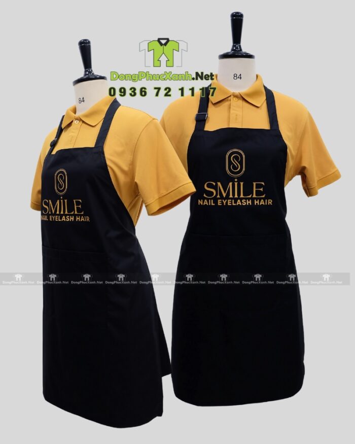 Tạp dề nails chống bám bụi, in logo Smile.
