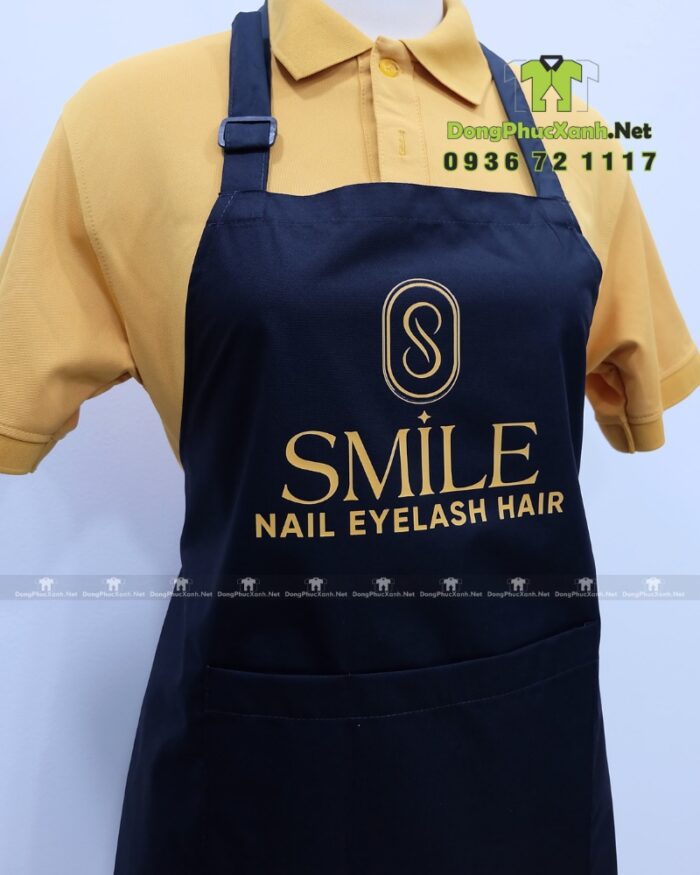 Tạp dề nails chống bám bụi, in logo Smile.
