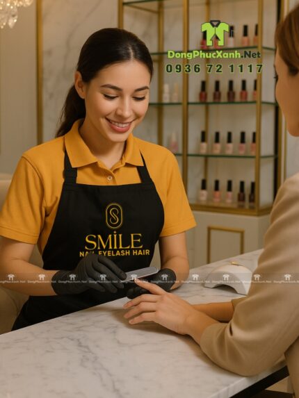 Tạp dề nails chống bám bụi, in logo Smile.