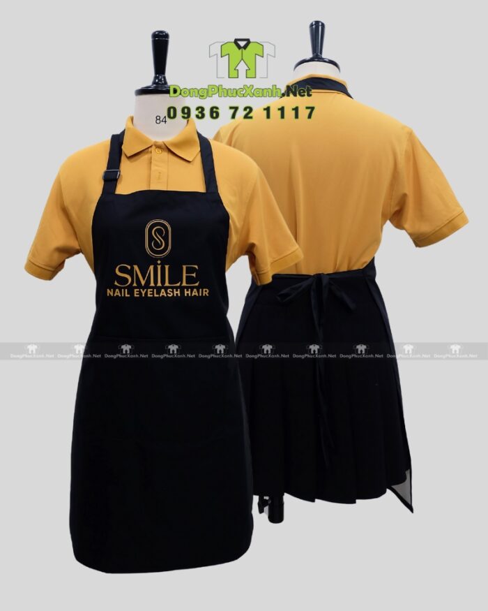 Tạp dề nails chống bám bụi, in logo Smile.