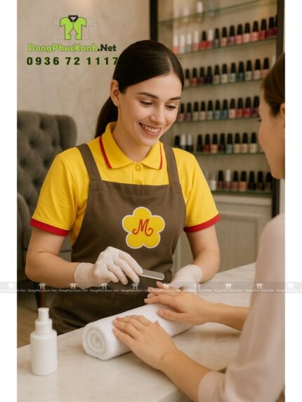 Tạp dề nail với chống bám bụi dành cho nhân viên, thêu logo M.