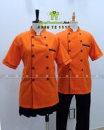 Áo bếp đồng phục màu cam dành cho quán ăn, nhà hàng, in/ thêu logo theo yêu cầu.