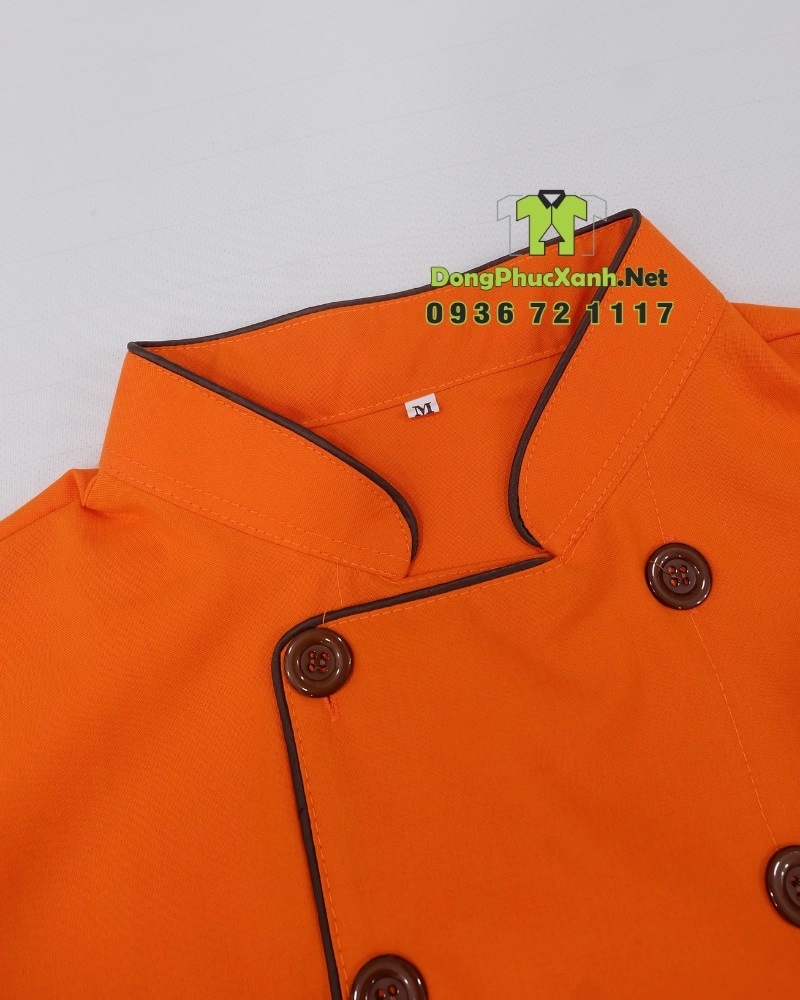 Áo bếp đồng phục màu cam dành cho quán ăn, nhà hàng, in/ thêu logo theo yêu cầu.