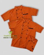 Áo bếp đồng phục màu cam dành cho quán ăn, nhà hàng, in/ thêu logo theo yêu cầu.