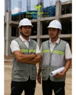 Áo gile kỹ sư phối lưới màu xám, in logo công ty theo yêu cầu.