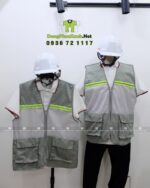 Áo gile kỹ sư phối lưới màu xám, in logo công ty theo yêu cầu.