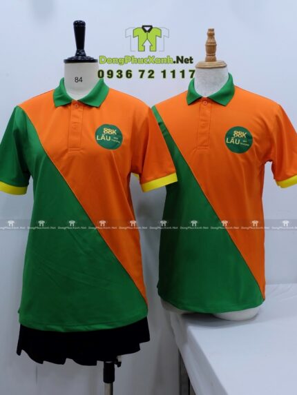 Áo thun đồng phục dành cho nhân viên quán ăn thiết kế năng động, in logo Lẩu Sân Thượng 88K