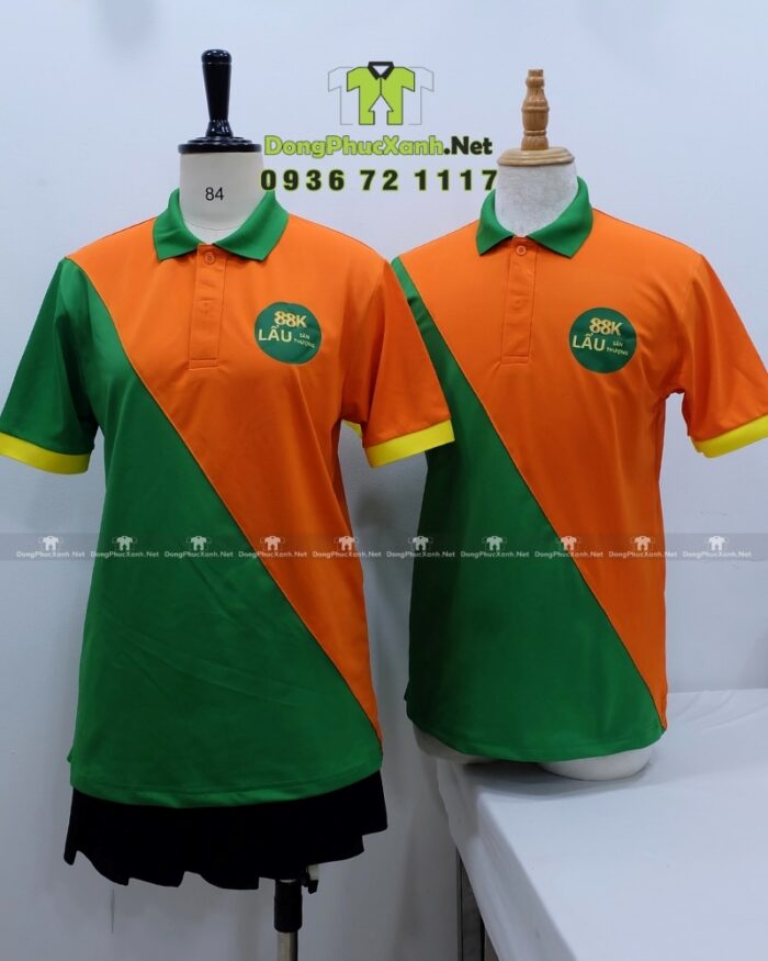 Áo thun đồng phục dành cho nhân viên quán ăn thiết kế năng động, in logo Lẩu Sân Thượng 88K