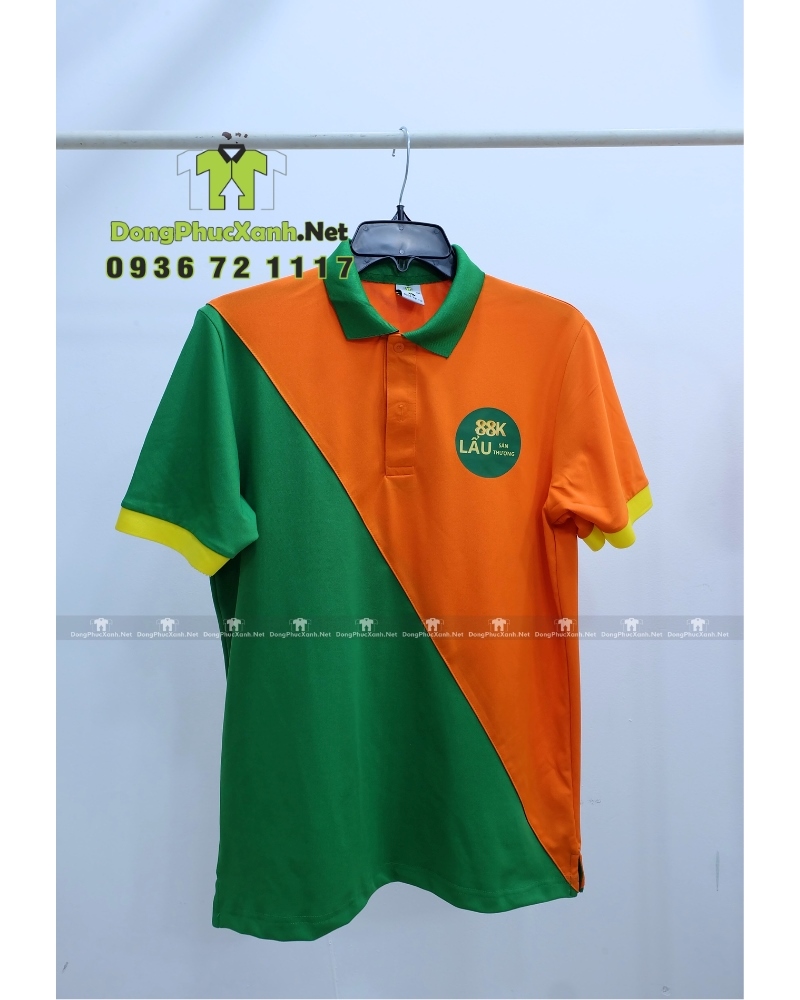Áo thun đồng phục dành cho nhân viên quán ăn in logo Lẩu Sân Thượng 88K(3) Áo thun đồng phục dành cho nhân viên quán ăn thiết kế năng động, in logo Lẩu Sân Thượng 88K