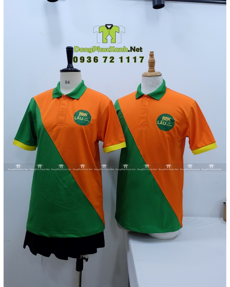 Áo thun đồng phục dành cho nhân viên quán ăn in logo Lẩu Sân Thượng 88K(8) Áo thun đồng phục dành cho nhân viên quán ăn thiết kế năng động, in logo Lẩu Sân Thượng 88K