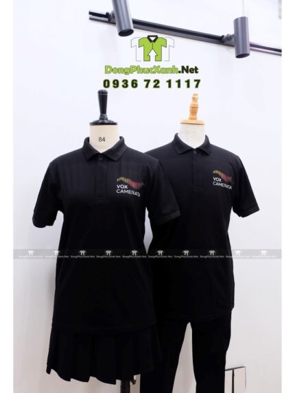Áo thun đồng phục cotton đen dành cho nhân viên, in logo VOX CAMERATA