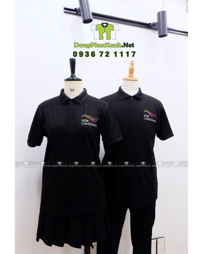 Áo thun đồng phục cotton đen dành cho nhân viên, in logo VOX CAMERATA