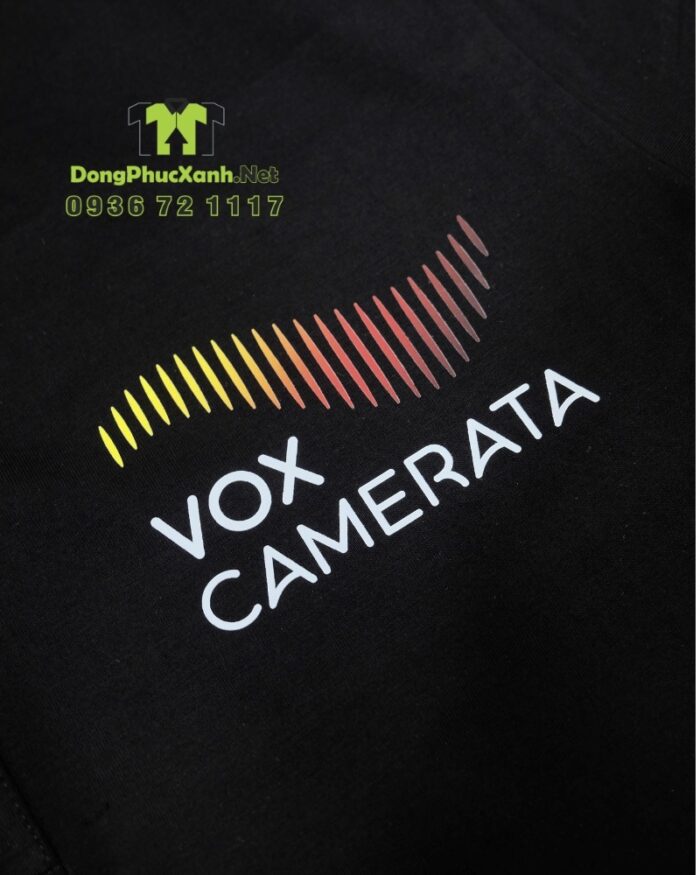 Áo thun đồng phục cotton đen dành cho nhân viên, in logo VOX CAMERATA