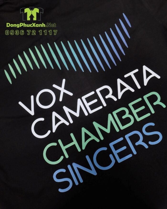 Áo thun đồng phục cotton đen dành cho nhân viên, in logo VOX CAMERATA