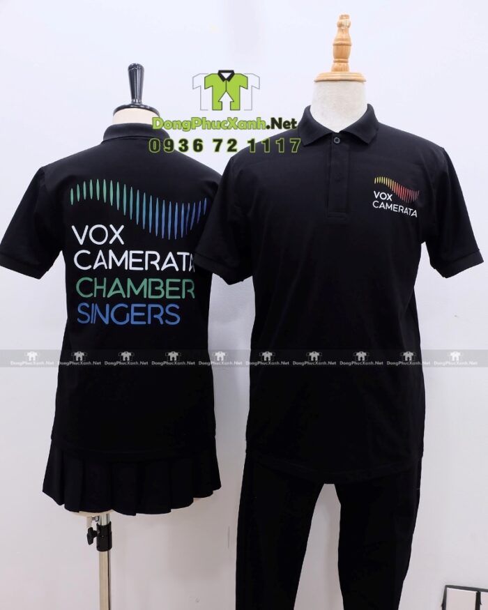 Áo thun đồng phục cotton đen dành cho nhân viên, in logo VOX CAMERATA