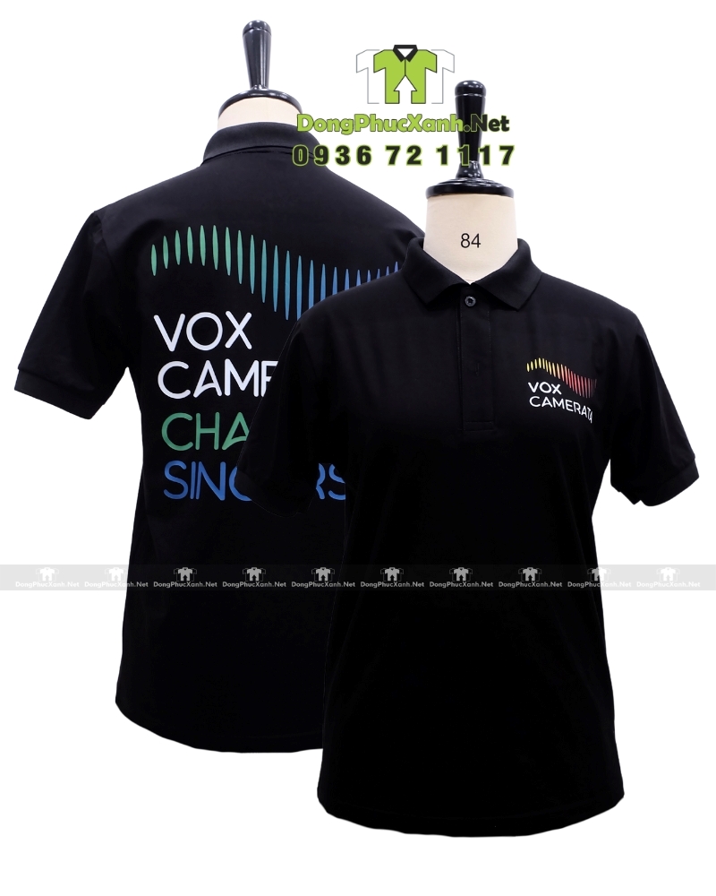 Áo thun đồng phục dành cho nhân viên in logo VOX CAMERATA Áo thun đồng phục cotton đen dành cho nhân viên, in logo VOX CAMERATA