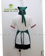 Bộ đồng phục nhân viên nhà hàng màu xanh rêu độc đáo, thêu logo The Lam.
