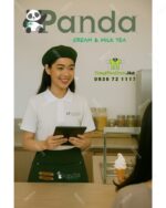 Bộ đồng phục nhân viên quán trà sữa & kem thiết kế hiện đại, in logo Panda.