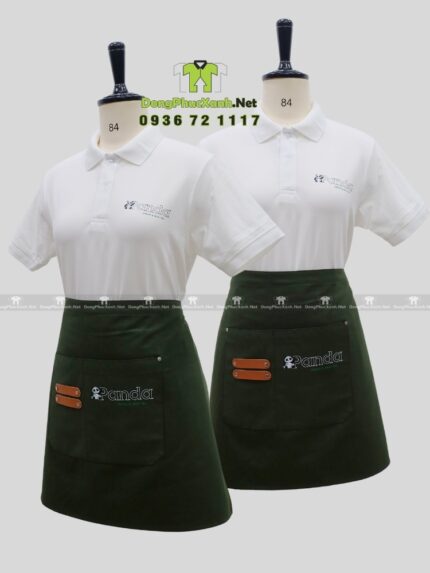 Bộ đồng phục nhân viên quán trà sữa & kem thiết kế hiện đại, in logo Panda.