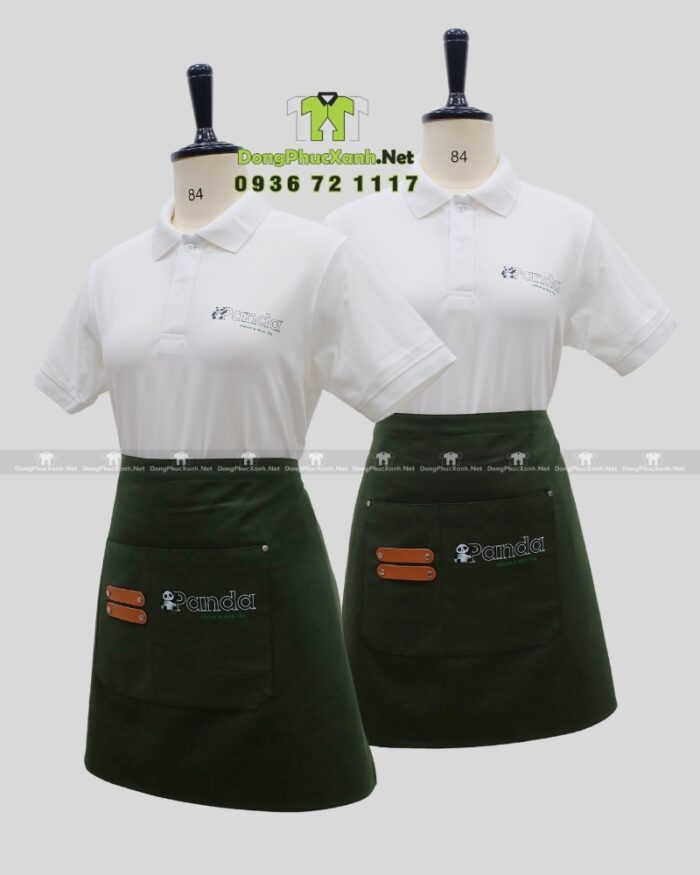 Bộ đồng phục nhân viên quán trà sữa & kem thiết kế hiện đại, in logo Panda.