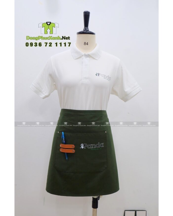 Bộ đồng phục nhân viên quán trà sữa & kem thiết kế hiện đại, in logo Panda.