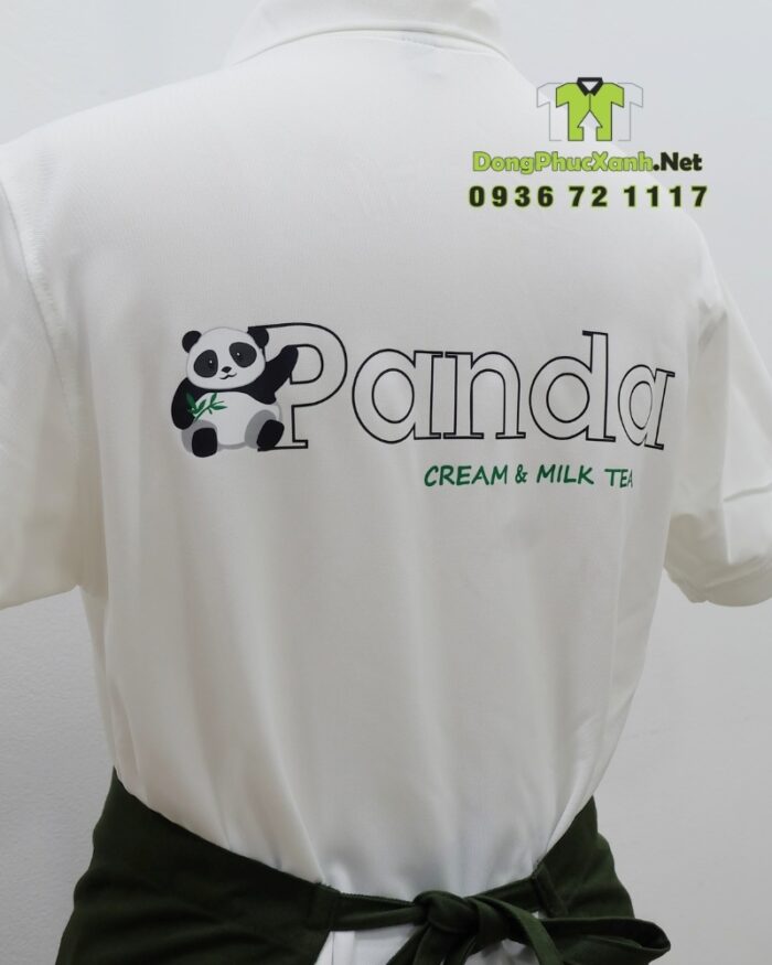 Bộ đồng phục nhân viên quán trà sữa & kem thiết kế hiện đại, in logo Panda.