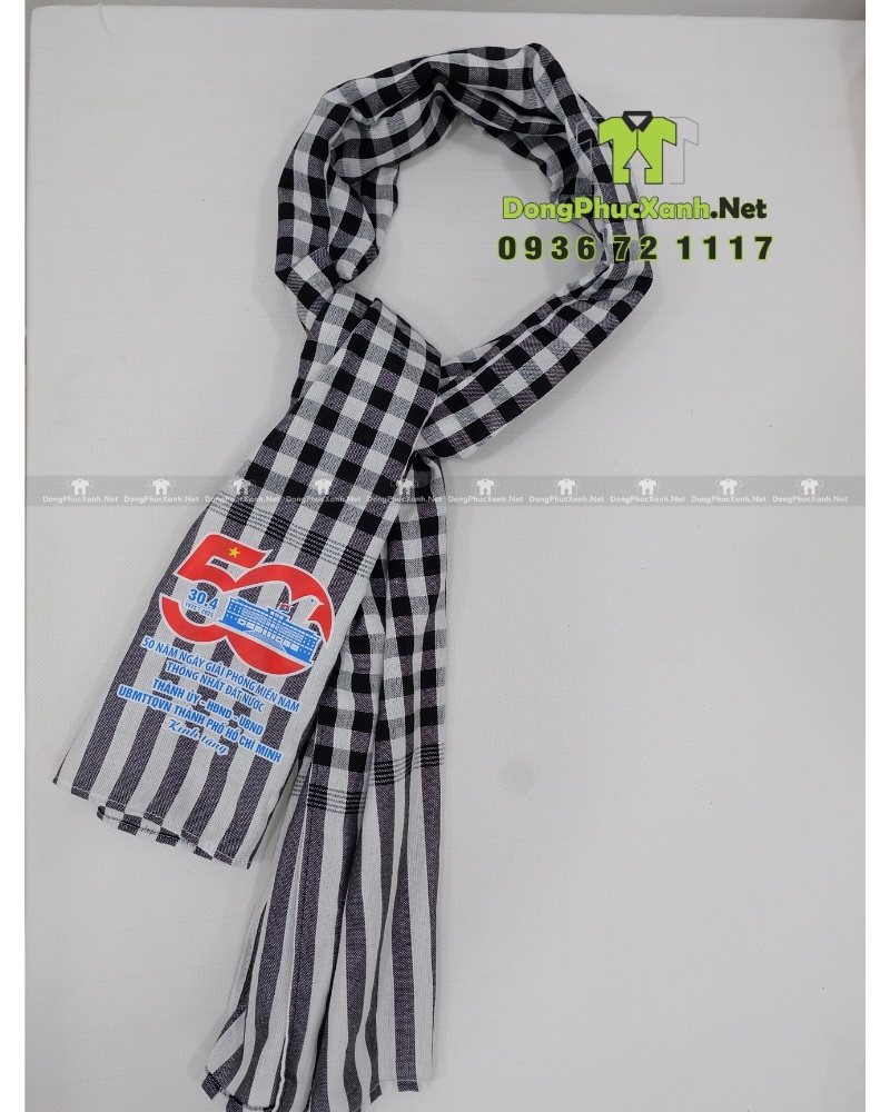 Khăn rằn dành cho mọi người in logo Kỷ Niệm 50 năm Thống Nhất Đất Nước(3) Khăn rằn thời trang dành cho mọi người, in logo Kỷ Niệm 50 năm Thống Nhất Đất Nước.