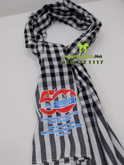 Khăn rằn thời trang dành cho mọi người, in logo Kỷ Niệm 50 năm Thống Nhất Đất Nước.