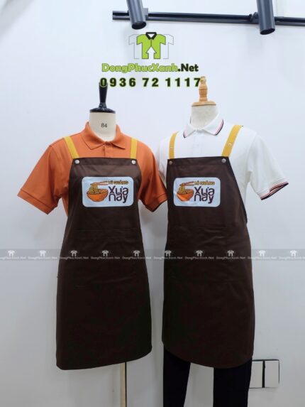 Tạp dề đồng phục nhân viên quán ăn thiết kế chữ H, in logo Mì Quảng Xưa Nay.