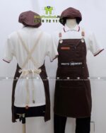 Tạp dề nâu dài thiết kế dây đeo chéo lưng in logo dành cho nhận viên cửa hàng chụp ảnh PHOTO MEMORY