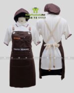 Tạp dề nâu dài thiết kế dây đeo chéo lưng in logo dành cho nhận viên cửa hàng chụp ảnh PHOTO MEMORY