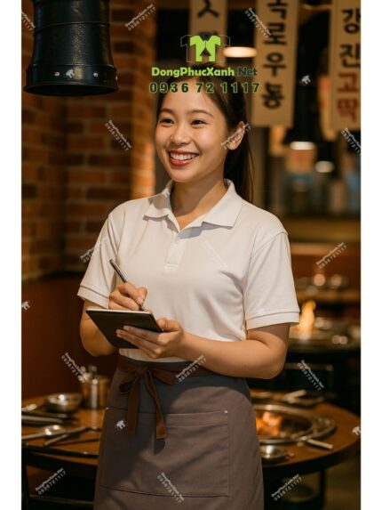 Tạp dề ngắn nhân viên phục vụ nhà hàng thiết kế sang trọng, in logo thương hiệu theo yêu cầu.