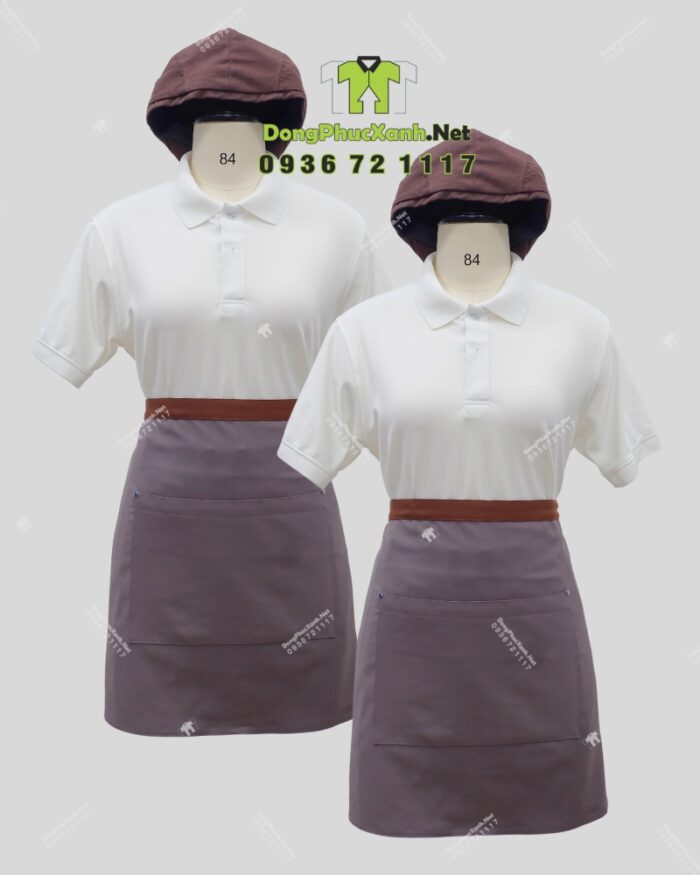 Tạp dề ngắn nhân viên phục vụ nhà hàng thiết kế sang trọng, in logo thương hiệu theo yêu cầu.